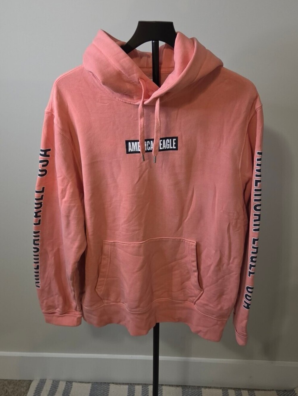American Eagle Coral Hoodie Sleeve Logo Letter sz Ling